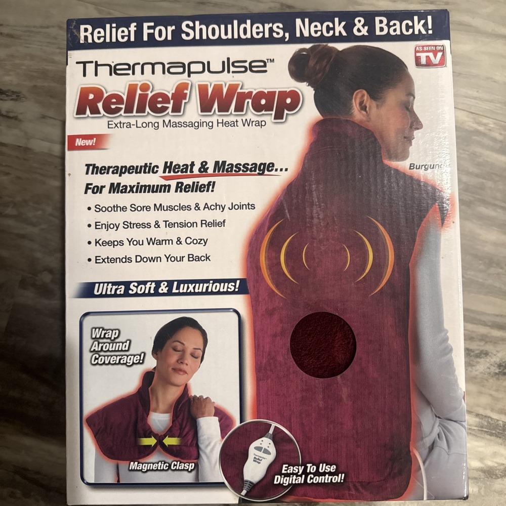 NEW Thermapulse Relief Extra Long XL Massaging Heat Wrap Burgundy Model 17001